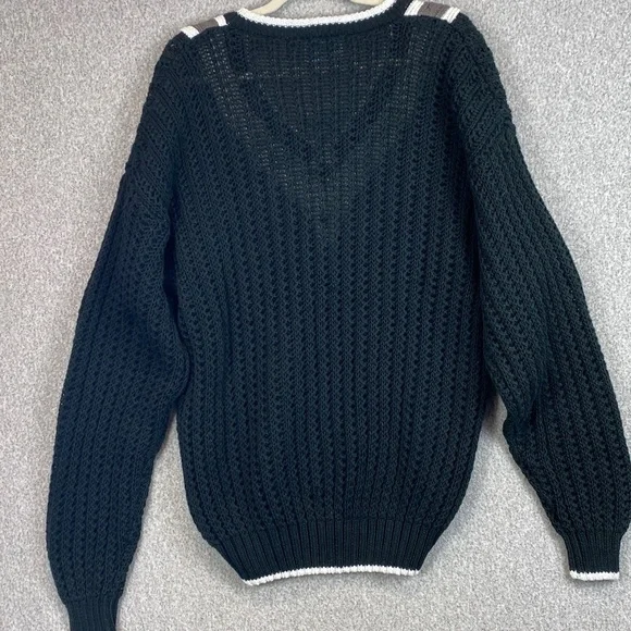 Vintage varsity style sweater M oversized chunky cable open knit preppy retro - Picture 6 of 8